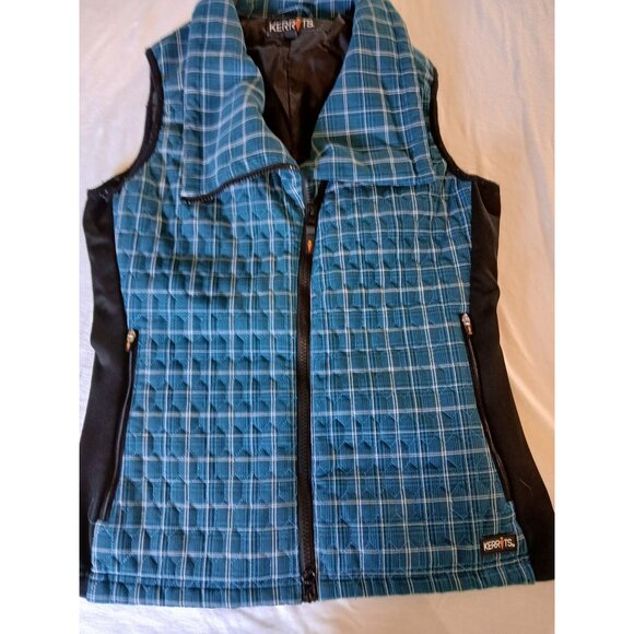 Kerrits Womens Quilted Blue Plaid Riding Vest S Asymmetrical Equestrian Riding - Picture 13 of 16
